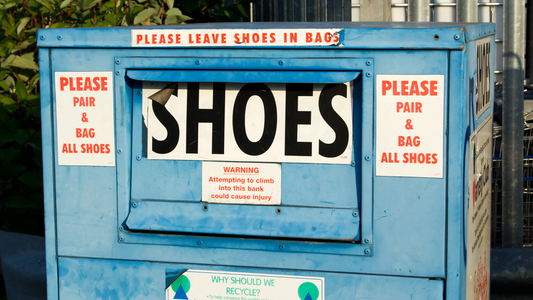 Circular Design Footwear Systems shoe donation bin for recycling and sustainability efforts.